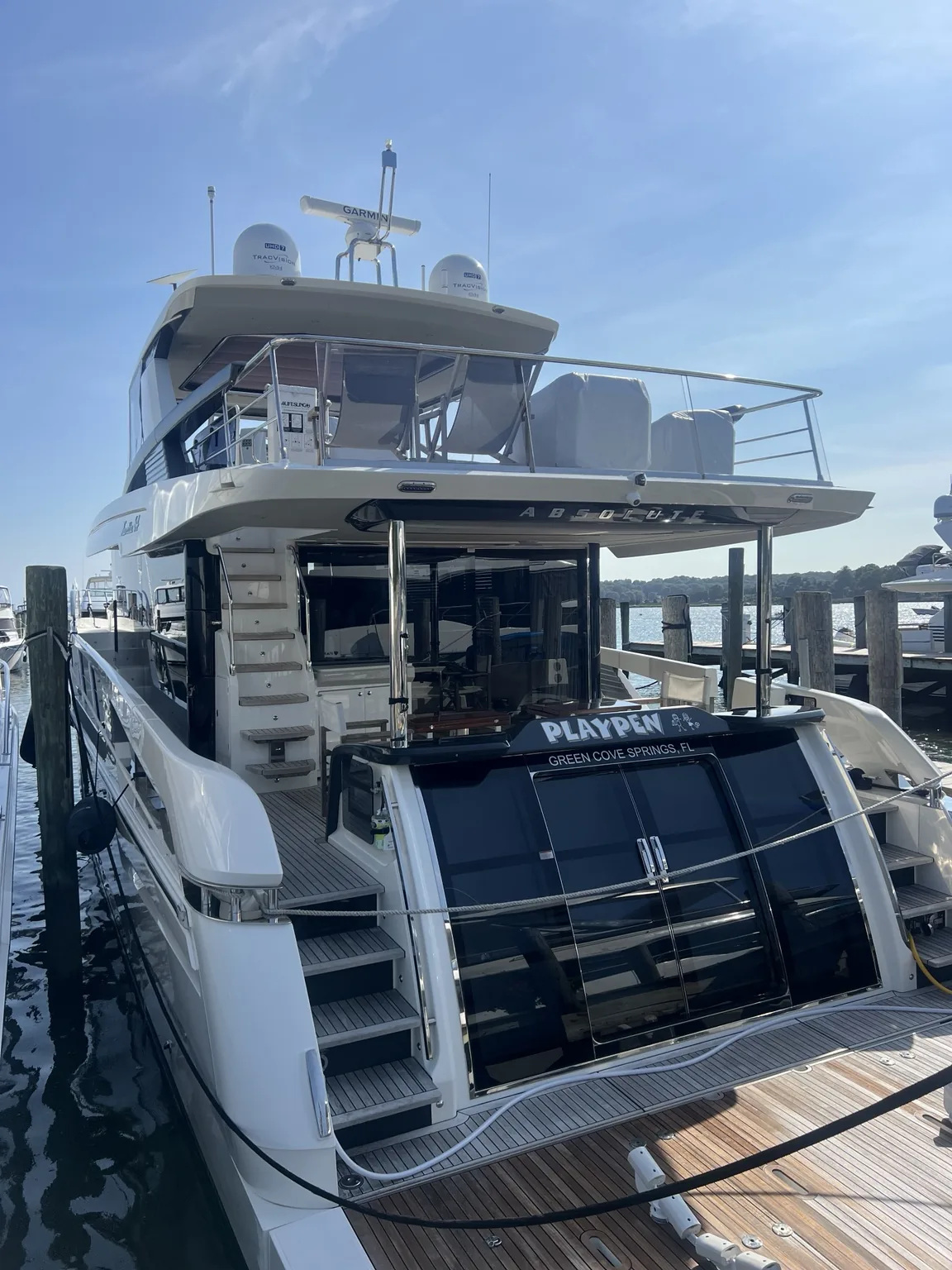 Luxury motor yacht viewed from the stern