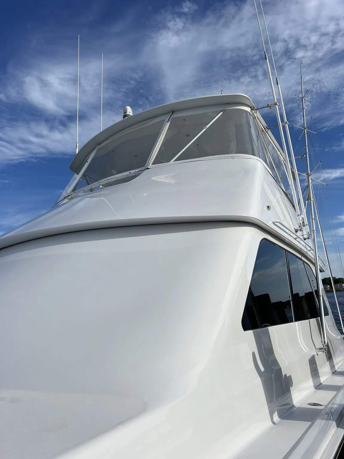 White sportfishing yacht superstructure
