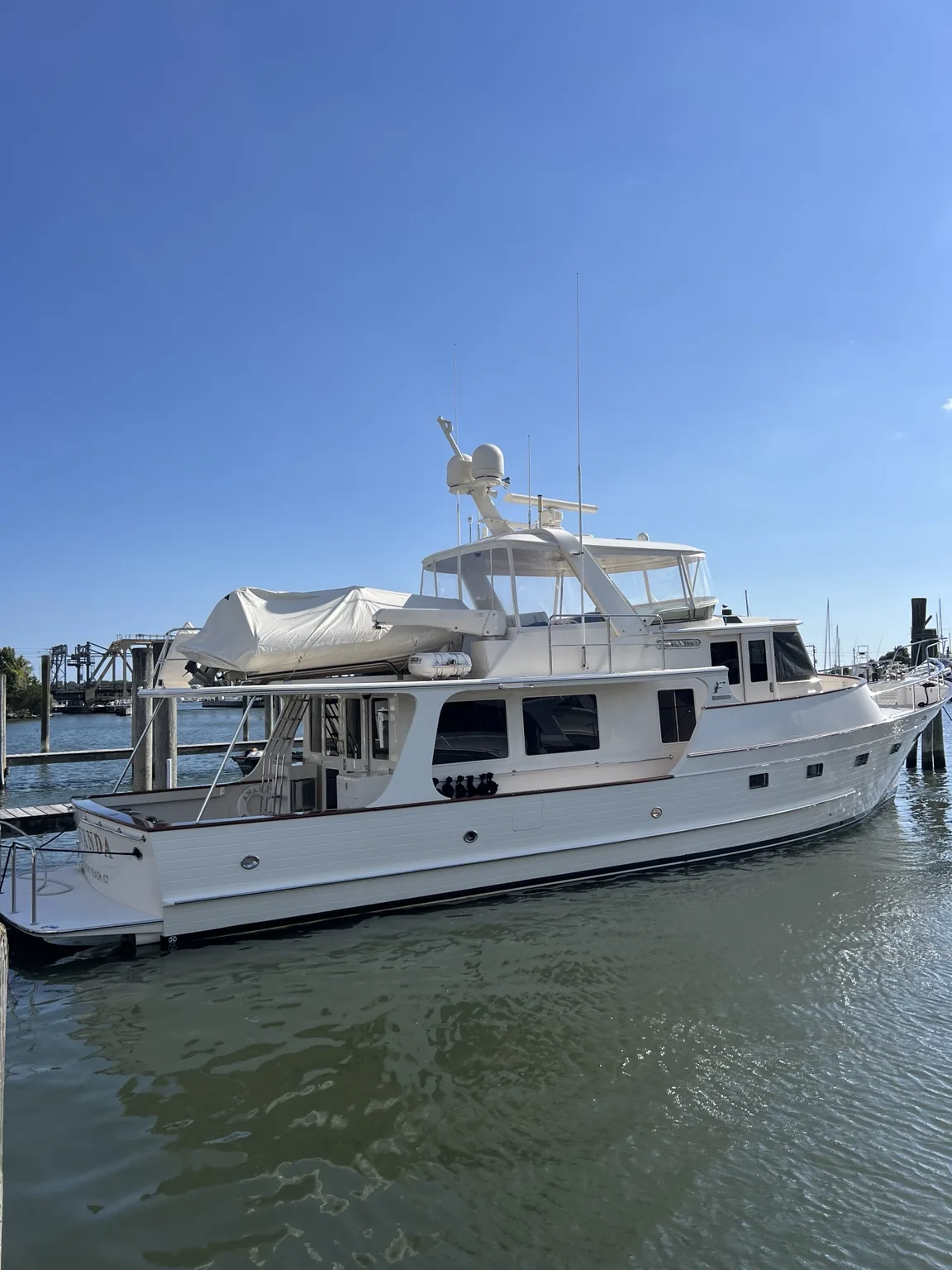 Large trawler yacht broadside