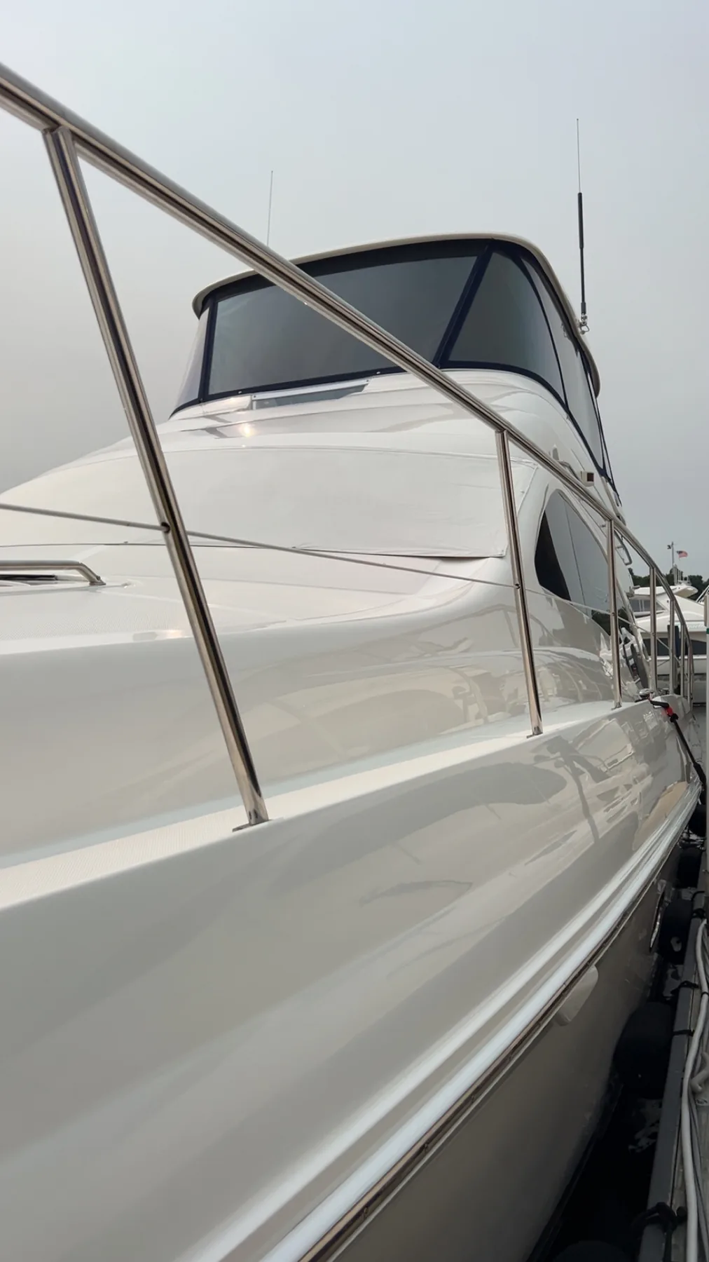 Clean white yacht finish and polished railings